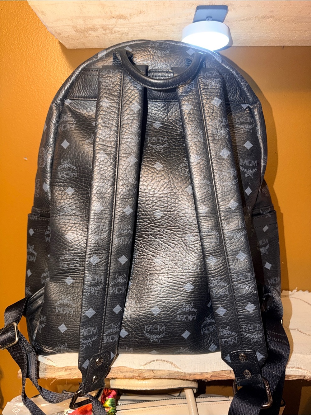 MCM Black Leather Logo Studded Backpack - Picture 2 of 12